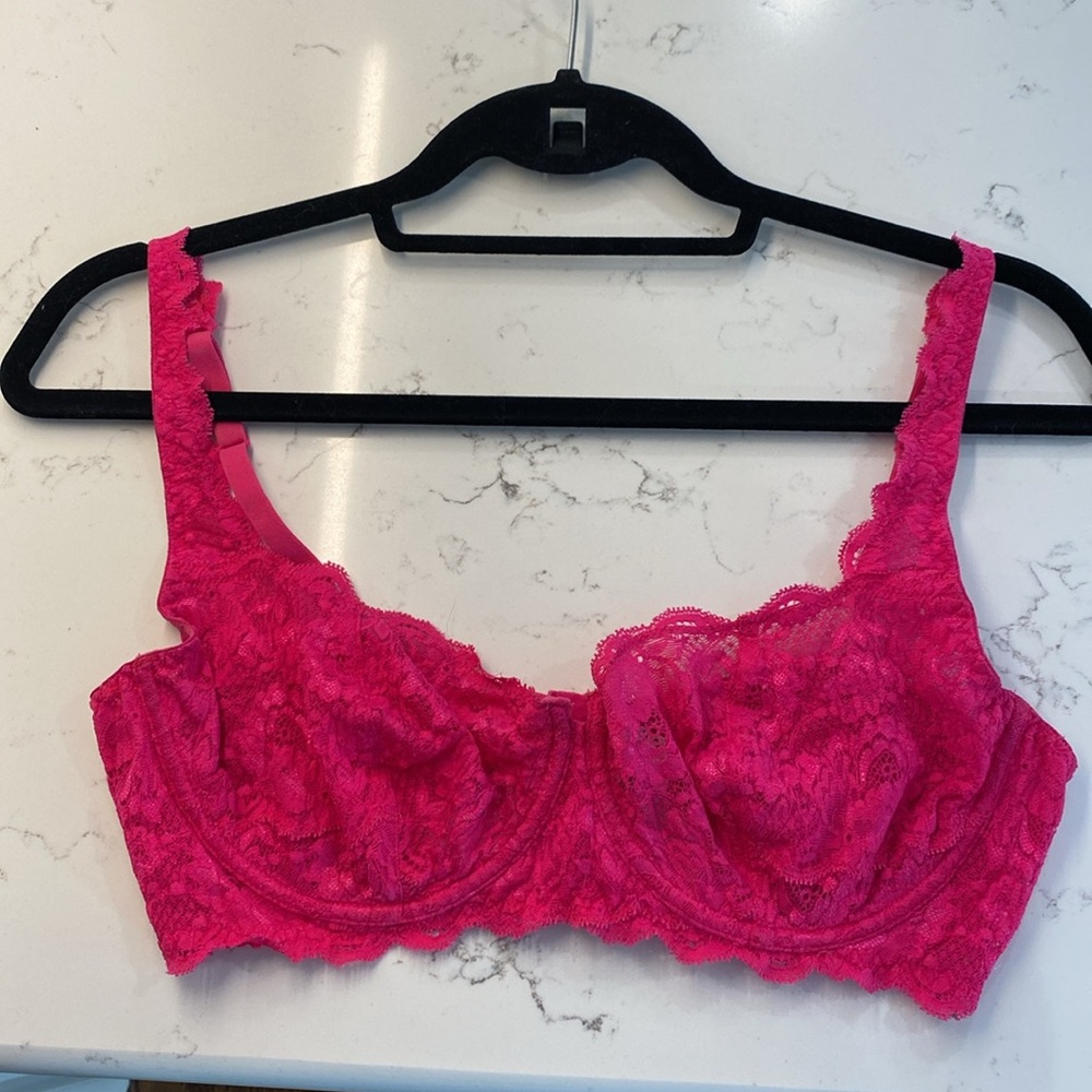 Cosabella Never Say Never Hot Pink Balconette Lace Bra size 36C